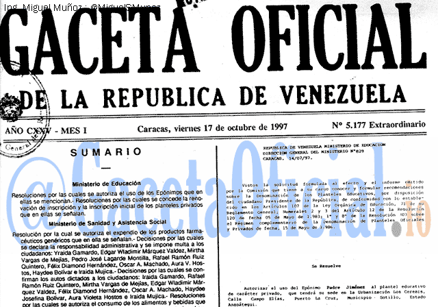 Gaceta Oficial 5177 del 17 Octubre 1997