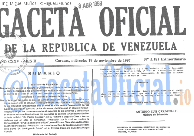 Gaceta Oficial 5181 del 19 Noviembre 1997