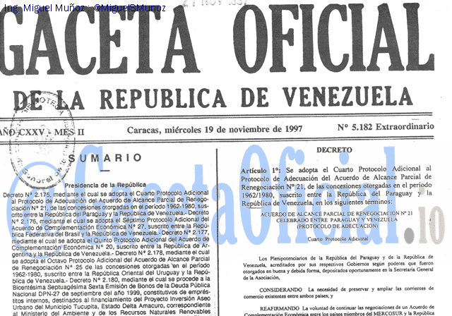 Gaceta Oficial 5182 del 19 Noviembre 1997