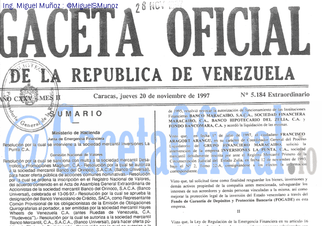 Gaceta Oficial 5184 del 20 Noviembre 1997