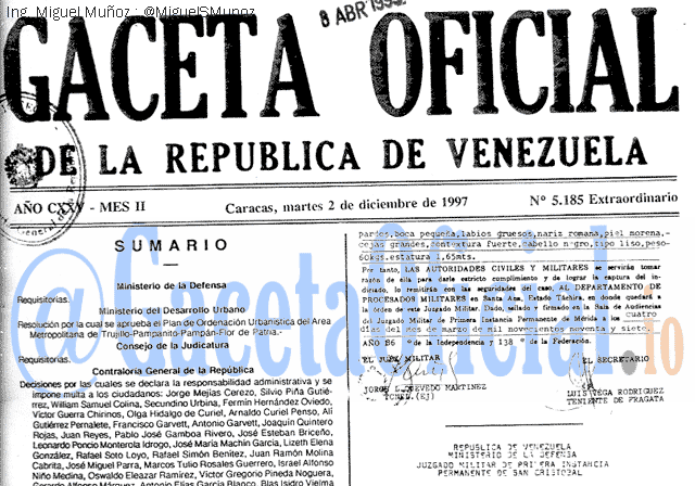 Gaceta Oficial 5185 del 2 Diciembre 1997