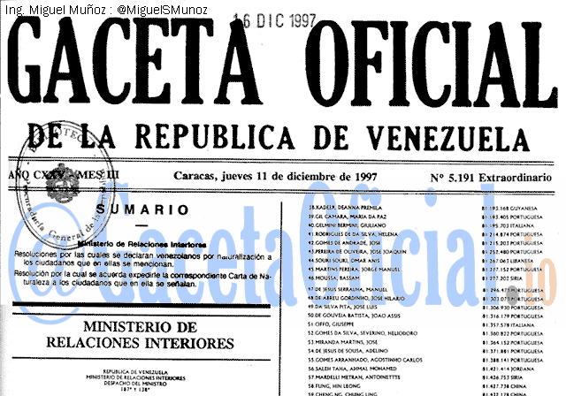 Gaceta Oficial 5191 del 11 Diciembre 1997