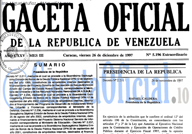 Gaceta Oficial 5196 del 26 Diciembre 1997