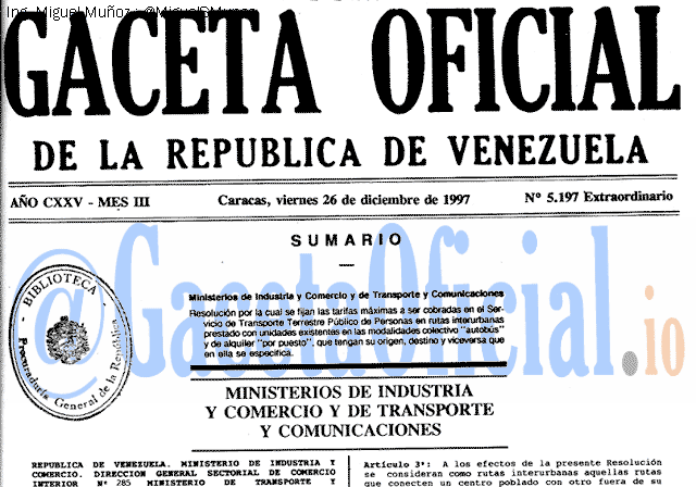 Gaceta Oficial 5197 del 26 Diciembre 1997