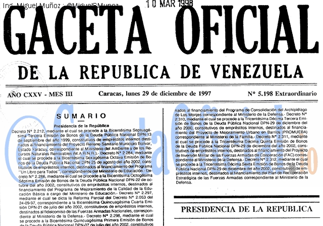 Gaceta Oficial 5198 del 29 Diciembre 1997