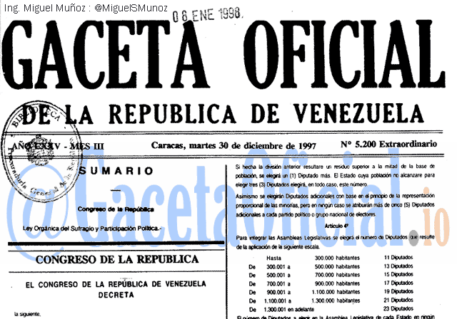 Gaceta Oficial 5200 del 30 Diciembre 1997