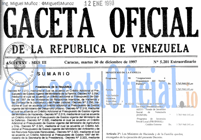 Gaceta Oficial 5201 del 30 Diciembre 1997
