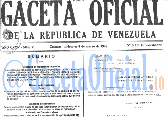 Gaceta Oficial 5217 del 4 Marzo 1998
