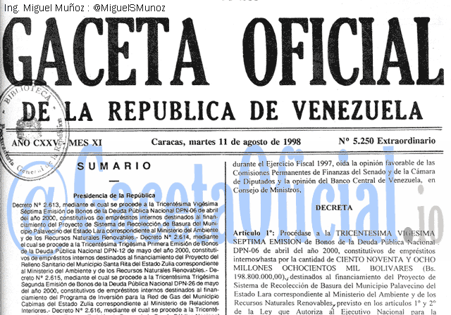 Gaceta Oficial 5250 del 11 Agosto 1998