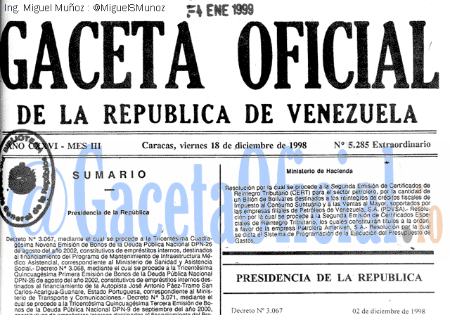 Gaceta Oficial 5285 del 18 Diciembre 1998