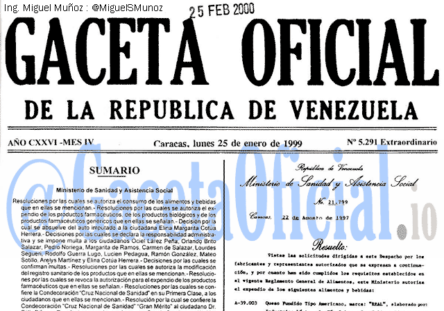 Gaceta Oficial 5291 del 25 Enero 1999