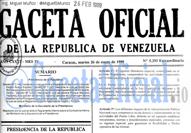 Gaceta Oficial 5293 del 26 Enero 1999