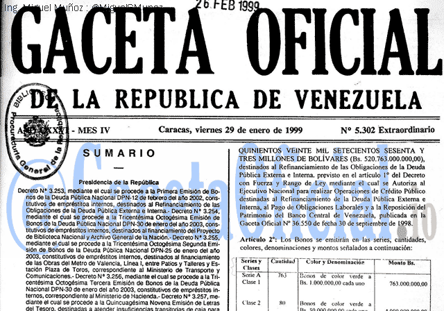 Gaceta Oficial 5302 del 29 Enero 1999