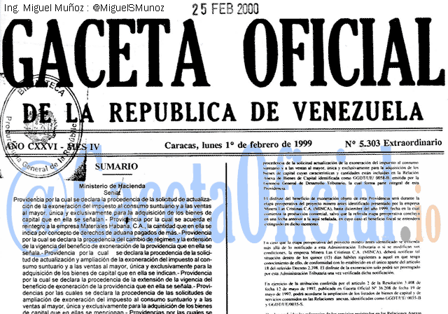 Gaceta Oficial 5303 del 1 Febrero 1999