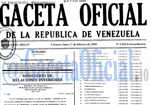 Gaceta Oficial 5304 del 1 Febrero 1999