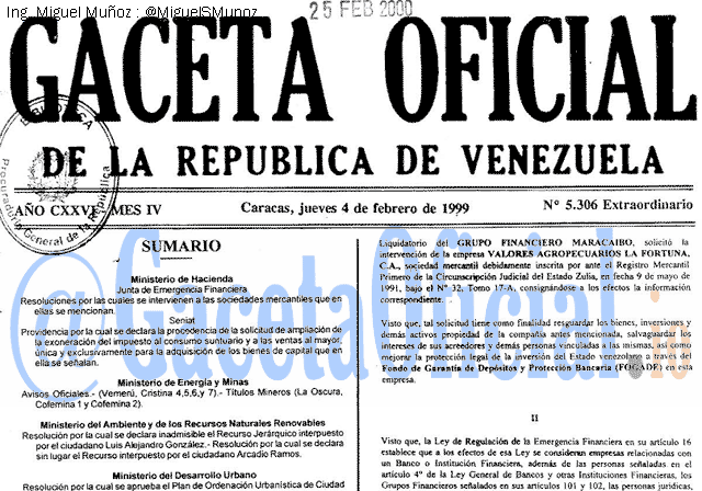 Gaceta Oficial 5306 del 4 Febrero 1999