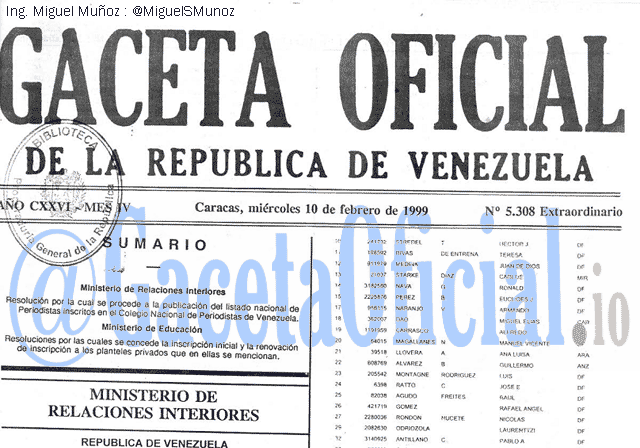 Gaceta Oficial 5308 del 10 Febrero 1999