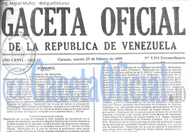 Gaceta Oficial 5311 del 23 Febrero 1999