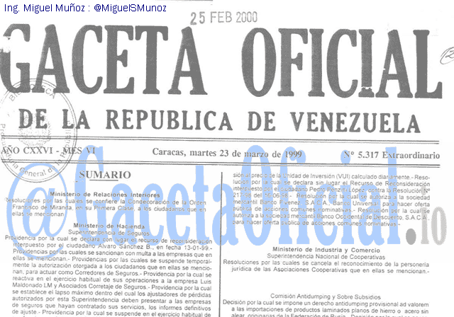 Gaceta Oficial 5317 del 23 Marzo 1999