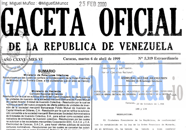 Gaceta Oficial 5319 del 6 Abril 1999