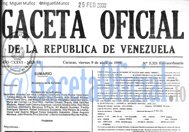 Gaceta Oficial 5321 del 9 Abril 1999