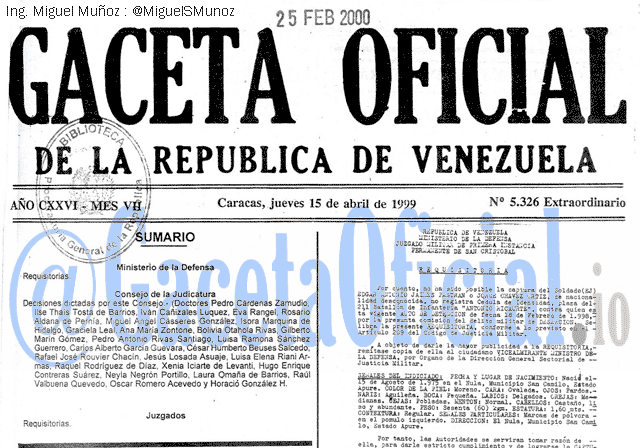 Gaceta Oficial 5326 del 15 Abril 1999