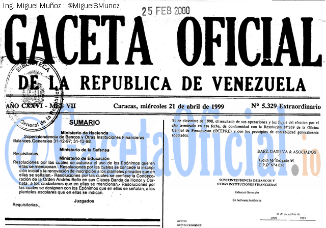 Gaceta Oficial 5329 del 21 Abril 1999