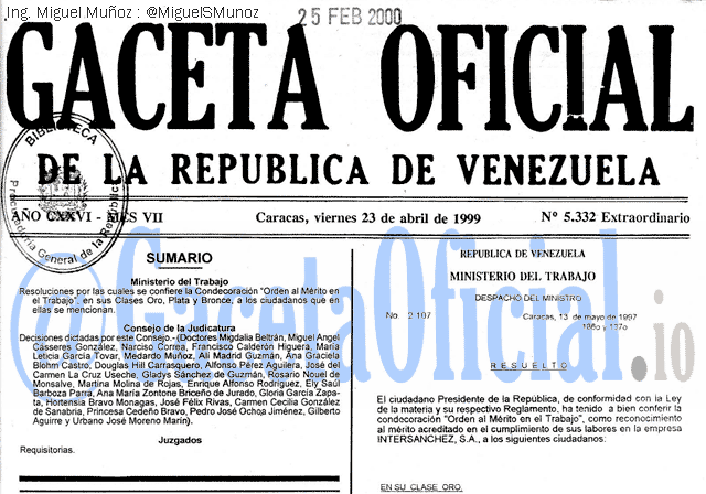 Gaceta Oficial 5332 del 23 Abril 1999