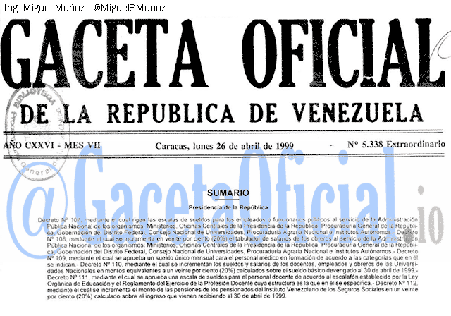 Gaceta Oficial 5338 del 26 Abril 1999