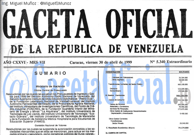 Gaceta Oficial 5340 del 30 Abril 1999