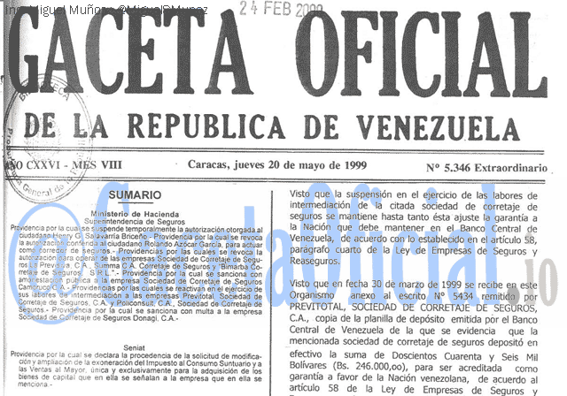 Gaceta Oficial 5346 del 20 Mayo 1999