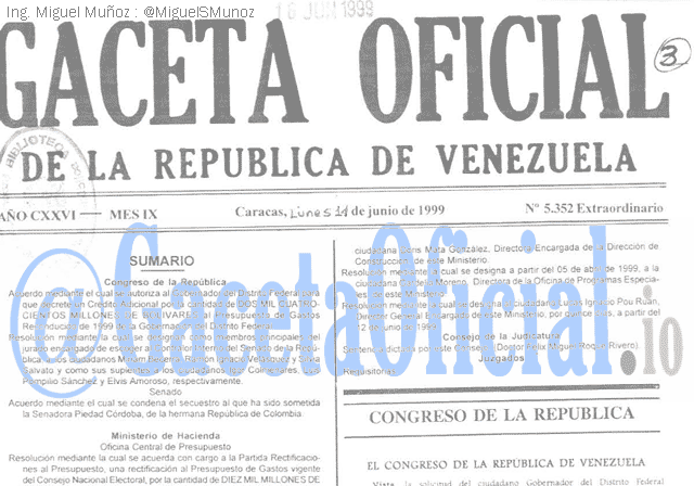 Gaceta Oficial 5352 del 14 Junio 1999