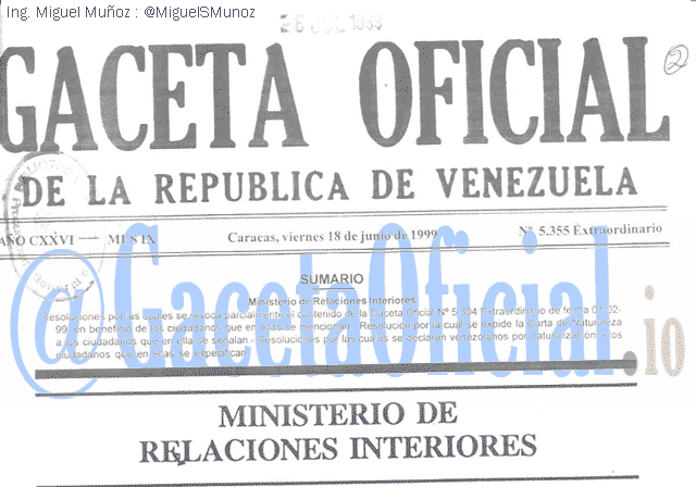 Gaceta Oficial 5355 del 18 Junio 1999