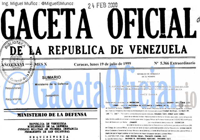 Gaceta Oficial 5366 del 19 Julio 1999