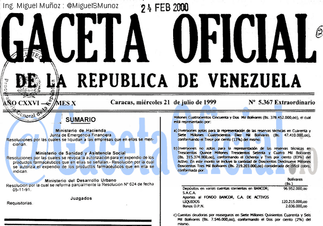 Gaceta Oficial 5367 del 21 Julio 1999