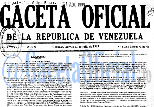 Gaceta Oficial 5368 del 23 Julio 1999