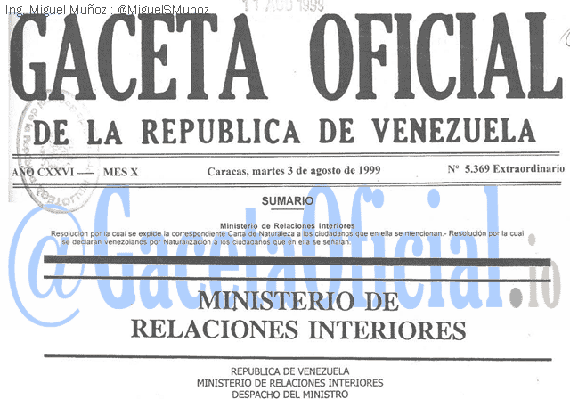 Gaceta Oficial 5369 del 3 Agosto 1999