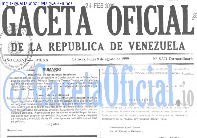 Gaceta Oficial 5371 del 9 Agosto 1999