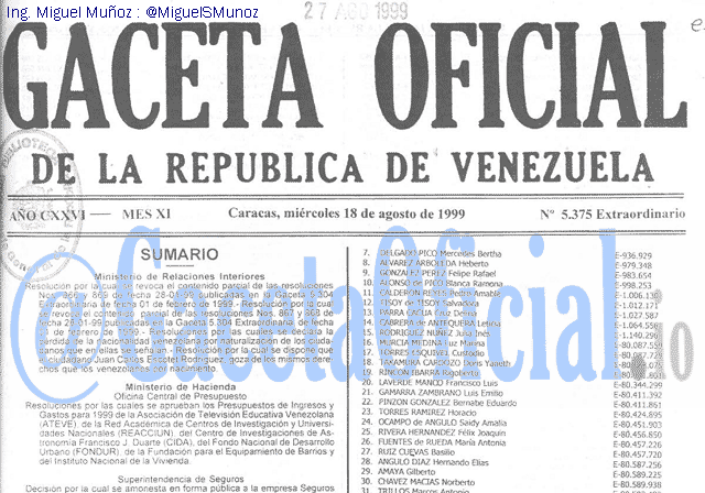 Gaceta Oficial 5375 del 18 Agosto 1999