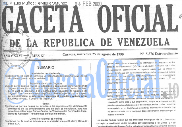 Gaceta Oficial 5376 del 25 Agosto 1999