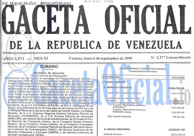 Gaceta Oficial 5377 del 6 Septiembre 1999