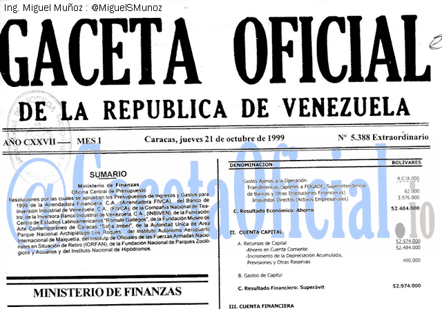 Gaceta Oficial 5388 del 21 Octubre 1999
