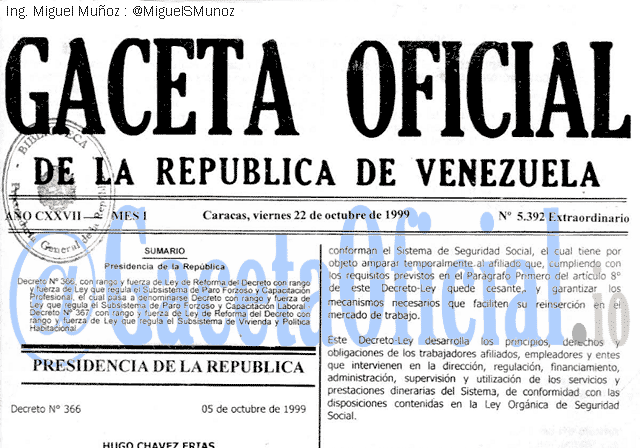 Gaceta Oficial 5392 del 22 Octubre 1999