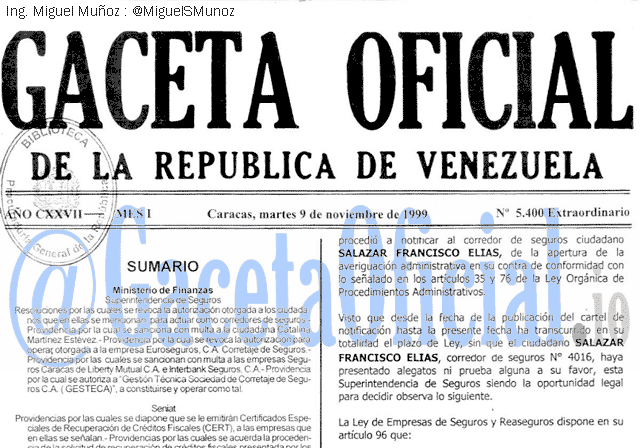 Gaceta Oficial 5400 del 9 Noviembre 1999