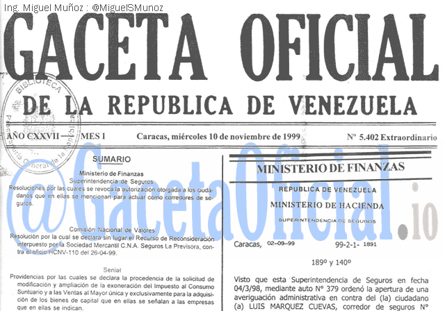 Gaceta Oficial 5402 del 10 Noviembre 1999