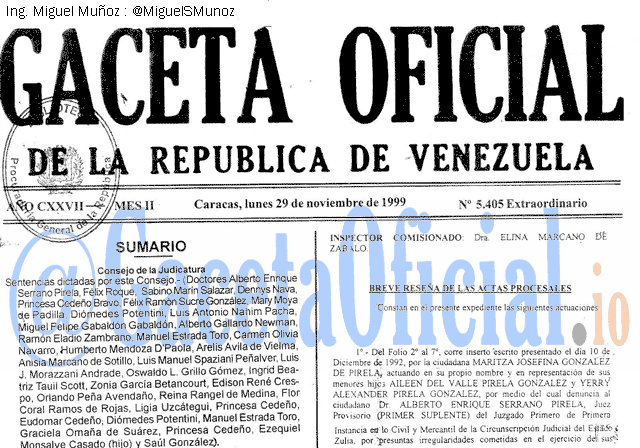 Gaceta Oficial 5405 del 29 Noviembre 1999