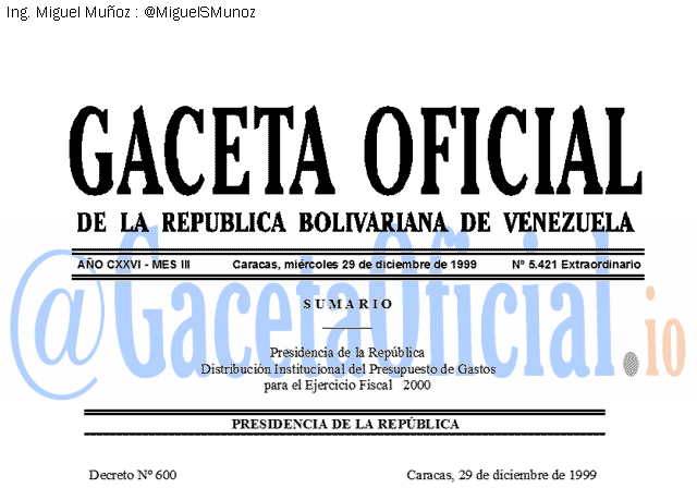 Gaceta Oficial 5421 del 29 Diciembre 1999