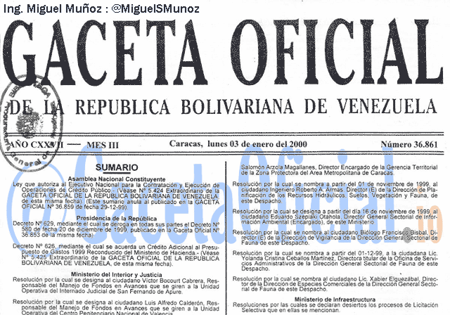 Gaceta Oficial 36861 del 3 Enero 2000