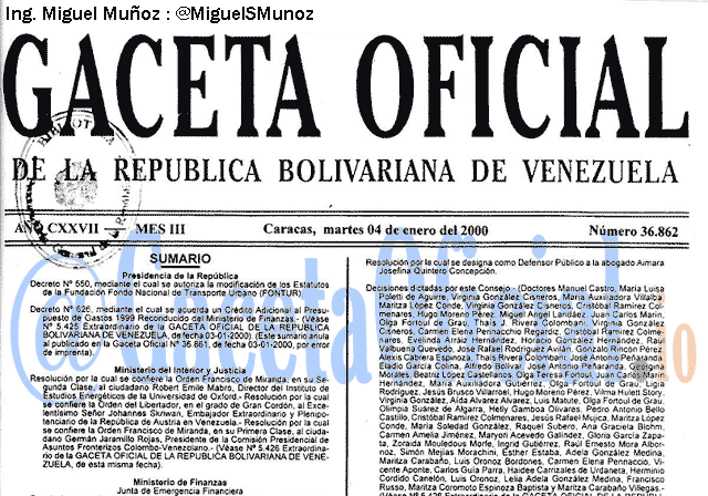 Gaceta Oficial 36862 del 4 Enero 2000