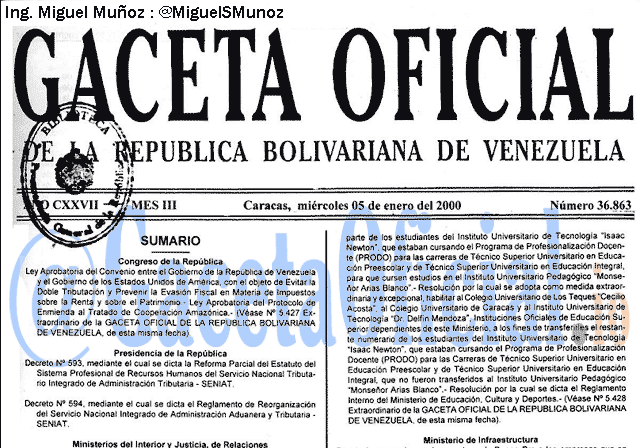 Gaceta Oficial 36863 del 5 Enero 2000